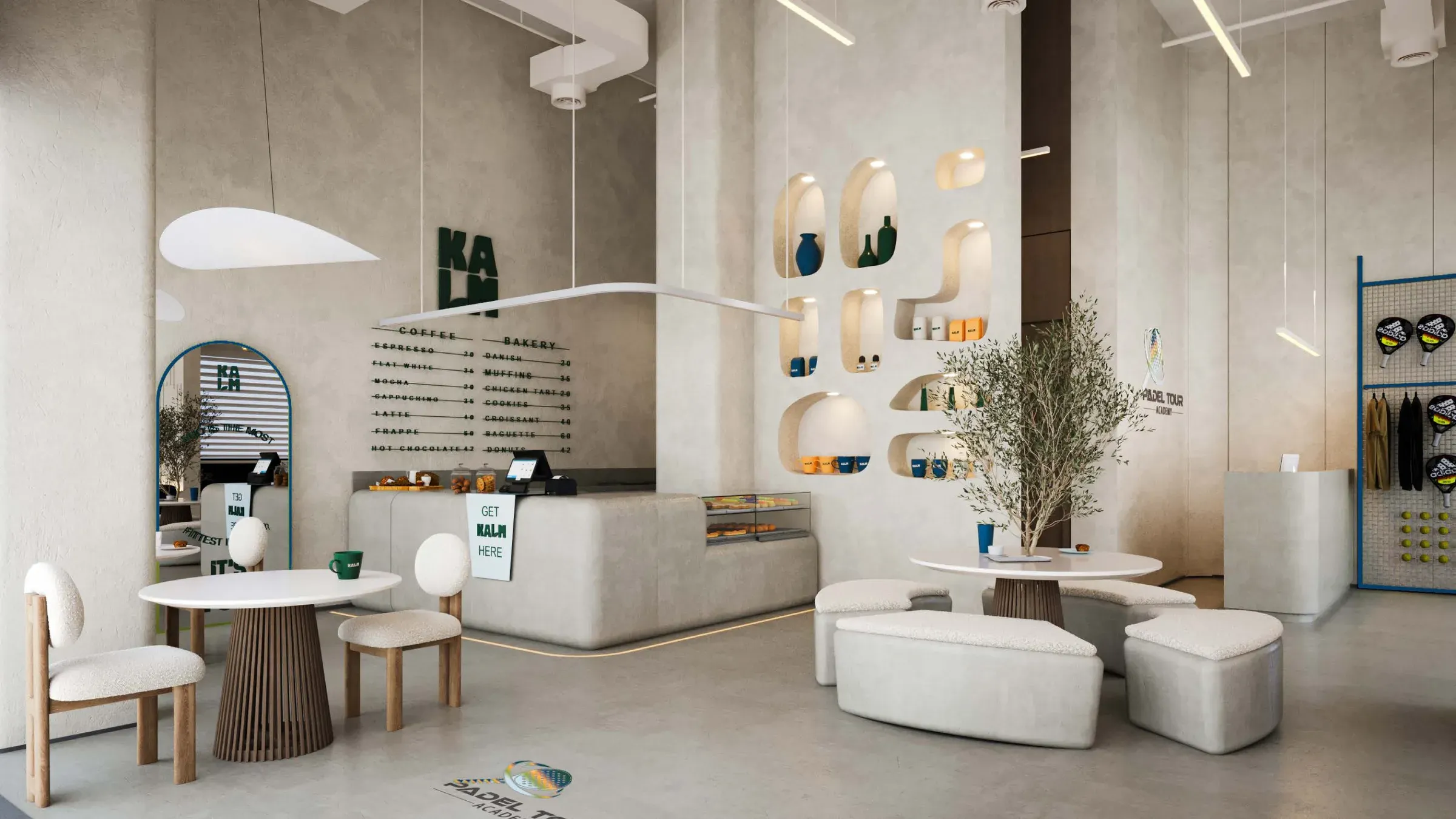 Padel Tour Academy cafe interior — Dubai